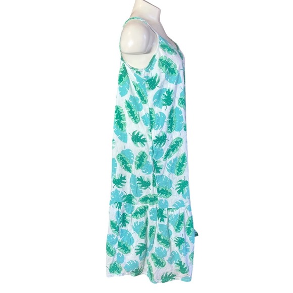 J.Crew Re-Imagined Womens Green Tropical Leaf Cotton Tiered Maxi Dress Small - Picture 2 of 10